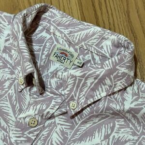 Faherty Breeze M Medium Short Sleeve Button Shirt Palm Floral Hemp Tropical Men